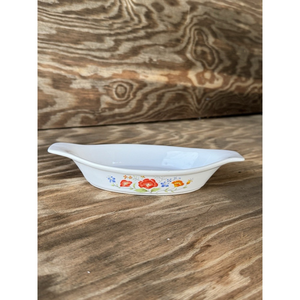 Vintage Northland Japan Flora  Baking Dish Floral Ceramic 9x4.5x1.5" White Oval
